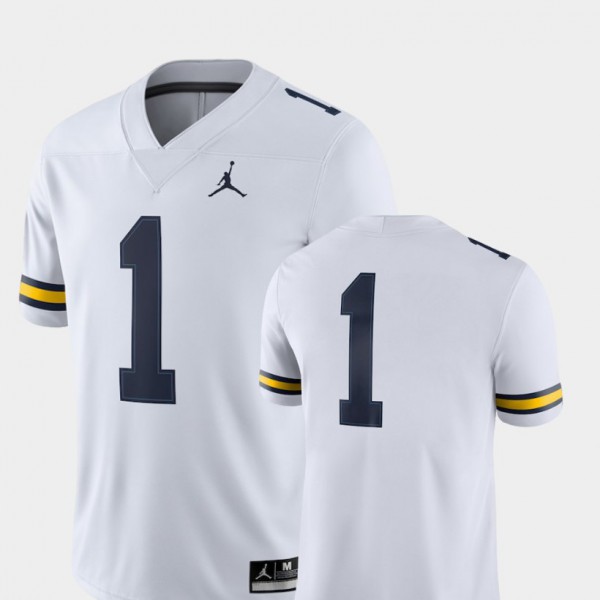 Michigan Wolverines #1 Men's Jersey White College College Football 2018 Game
